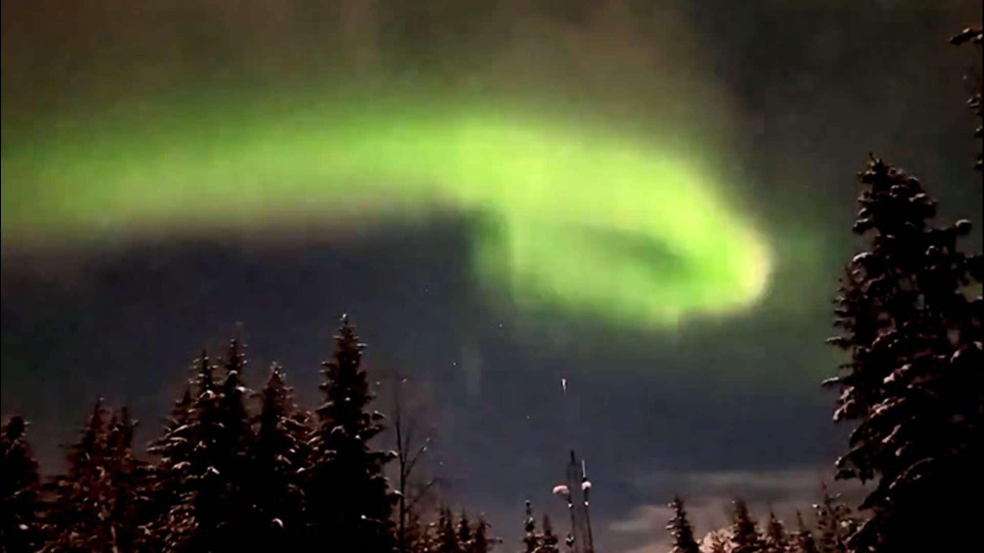 A local National Weather Service meteorologist in Juneau, Alaska, captured this dazzling display of the northern lights hovering overnight on Jan. 25. The clouds broke just in time for the show.