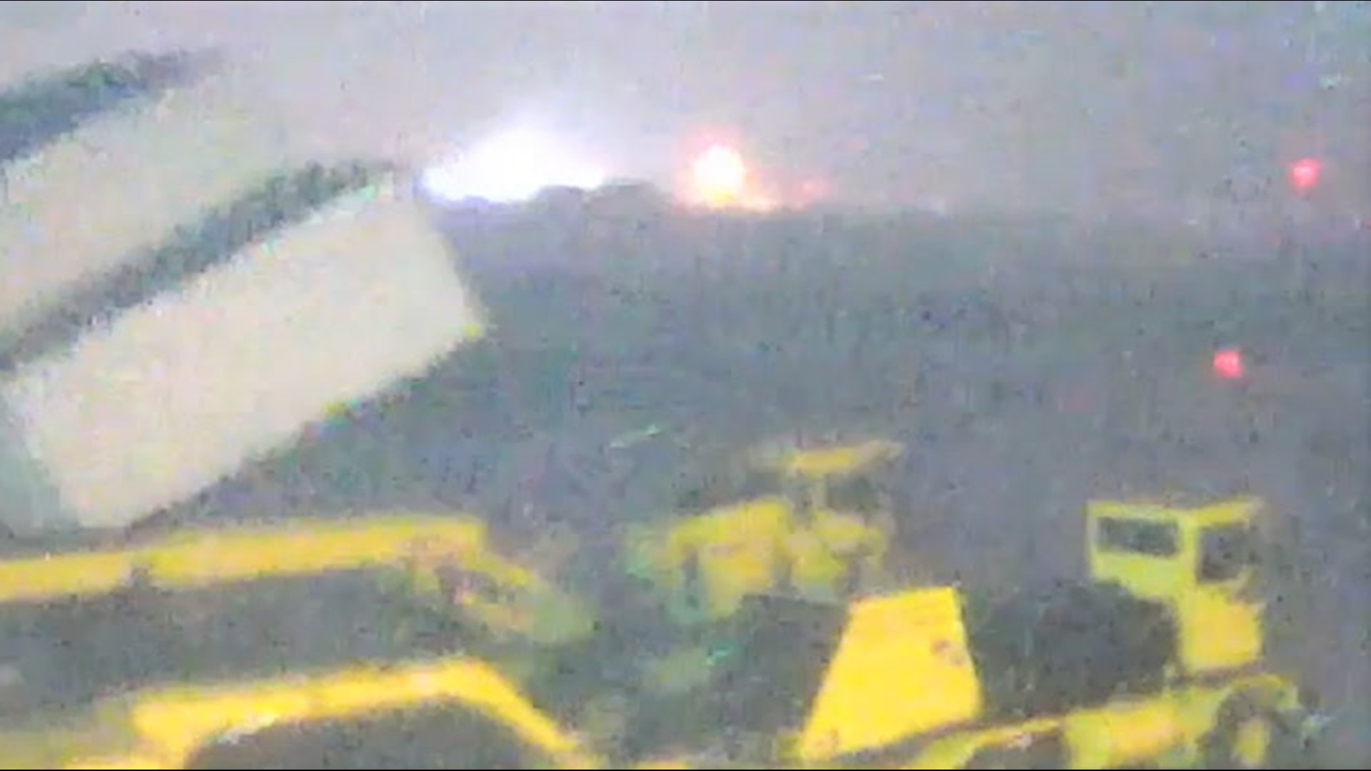 Security camera footage shows a severe thunderstorm blowing a hangar away at the Latrobe, Pennsylvania, airport, Tuesday night.