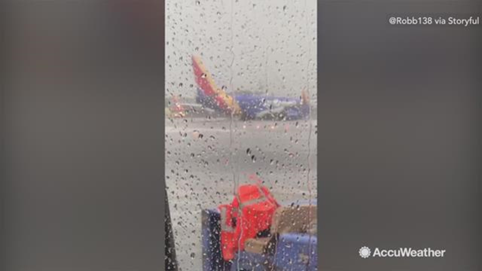 A Southwest Airlines flight slid off the end of the wet runway while landing at Hollywood Burbank Airport in Burbank, California. No injuries have been reported so far.