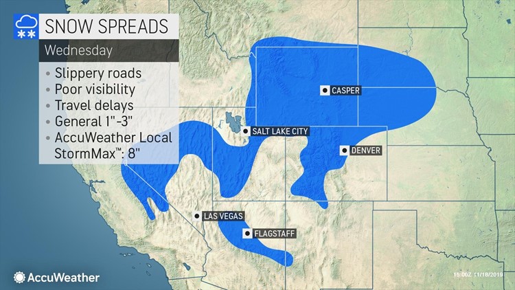 Snow to streak from Rockies to Upper Midwest at midweek
