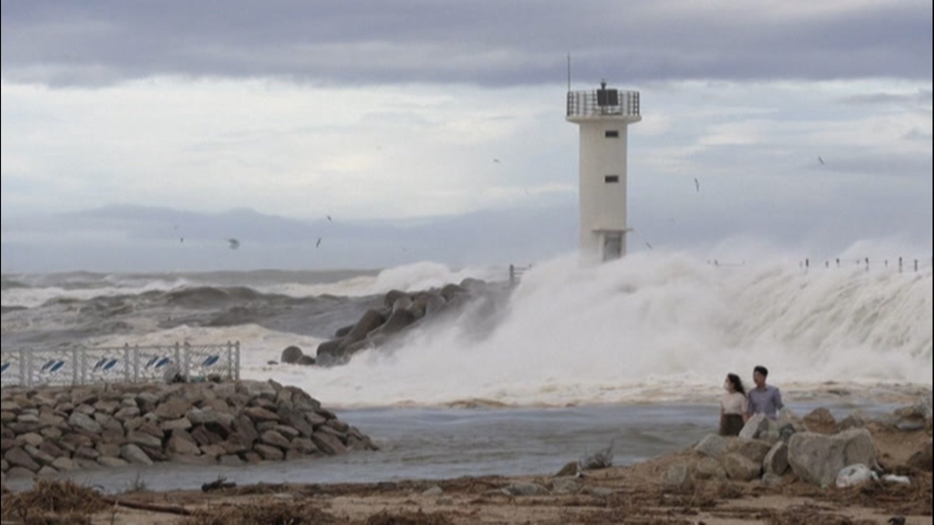 The coast along Sokcho, South Korea, was battered by waves on Sept. 7, as Typhoon Haishen lashed the area with powerful winds.