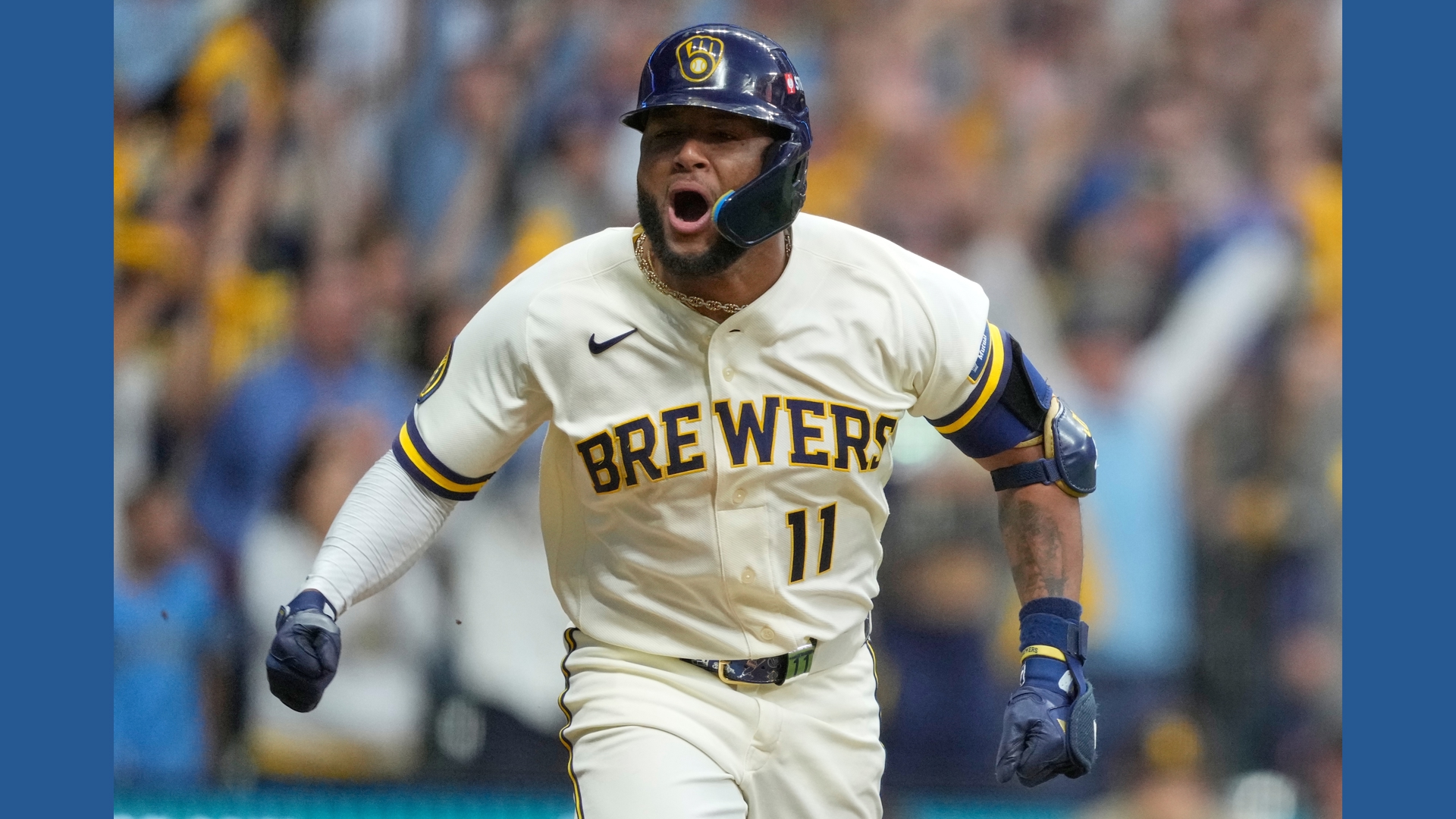 Child Running Off Chourio's 2-run single with 2 outs in 9th off Miller lifts Brewers over ...