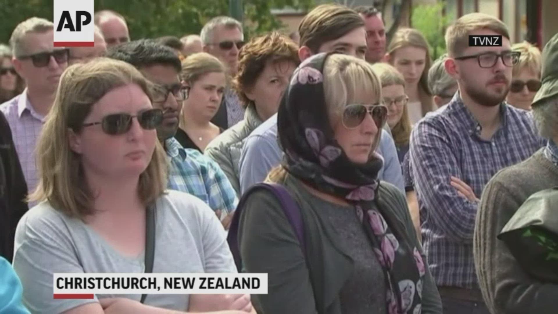 Thousands of others congregated in Hagley Park opposite the Al Noor mosque in Christchurch to observe the call to prayer and remember victims of the mosque attacks. (AP)