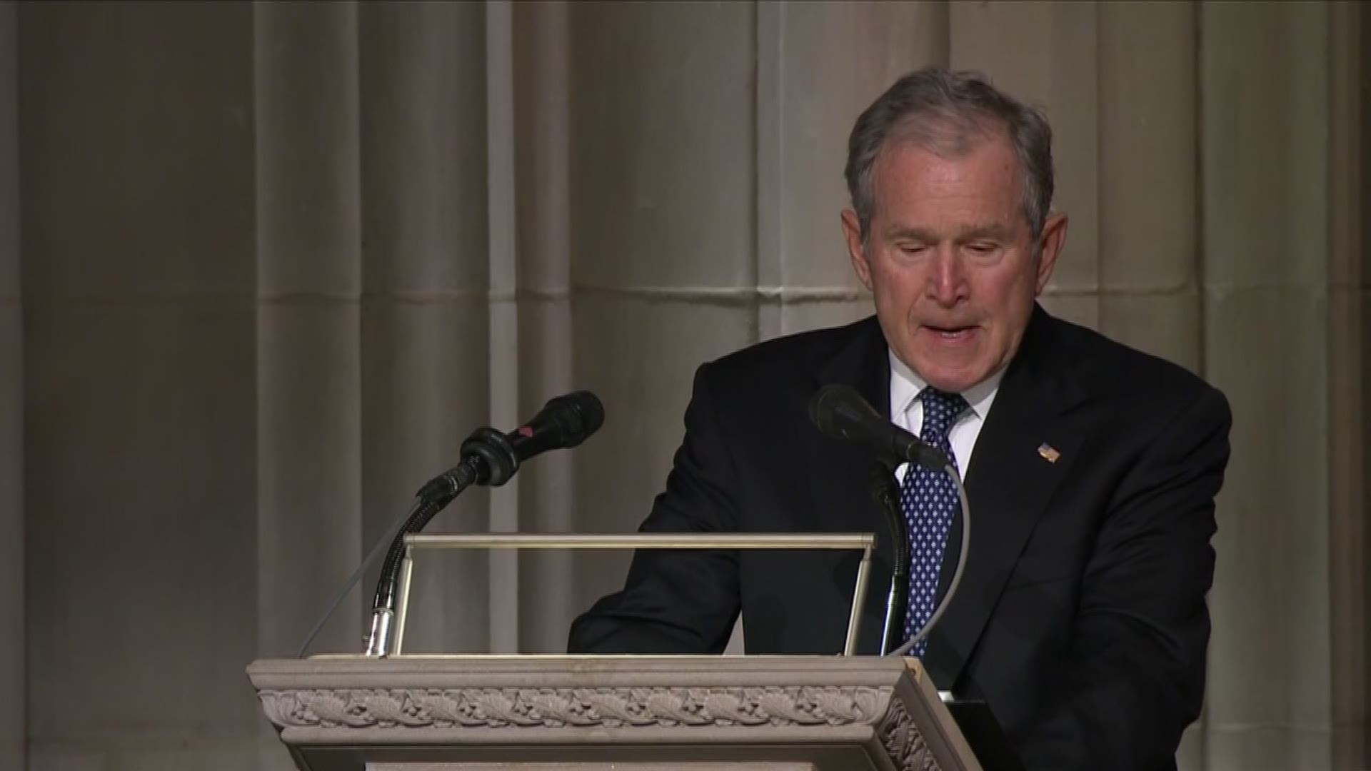 Former President George W. Bush presented an emotional eulogy for his father at the Washington National Cathedral.