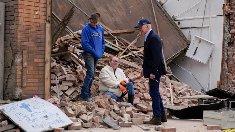 Biden witnesses firsthand Kentucky storm destruction, offers help