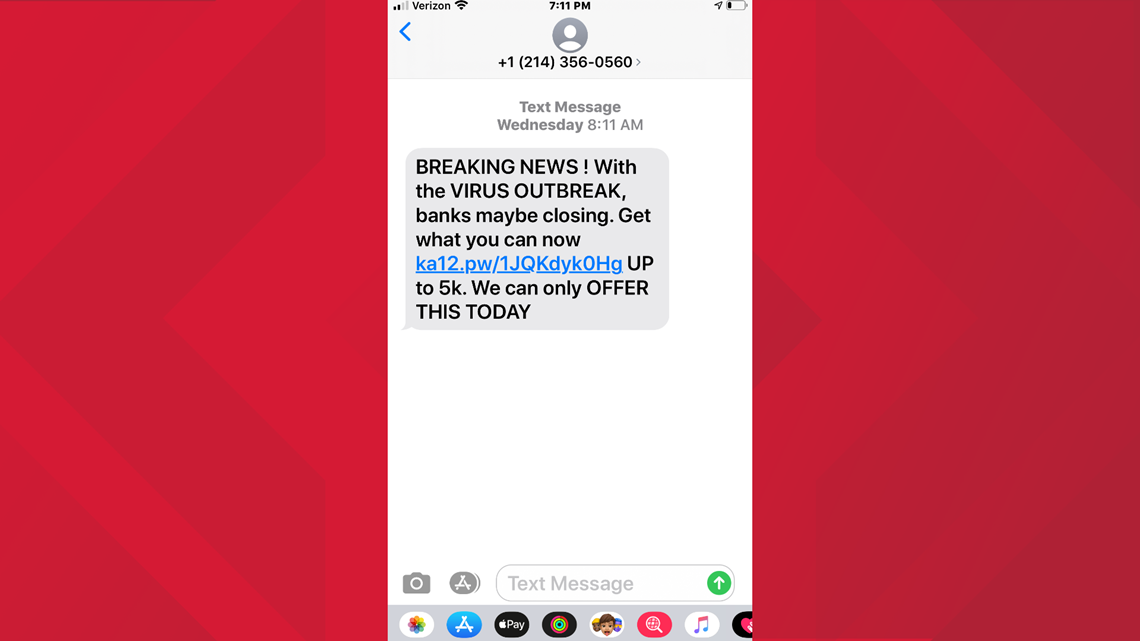 Verify Fake Text Messages Impersonating Banks Talking About Government Checks And How To Spot Them Wfaa Com