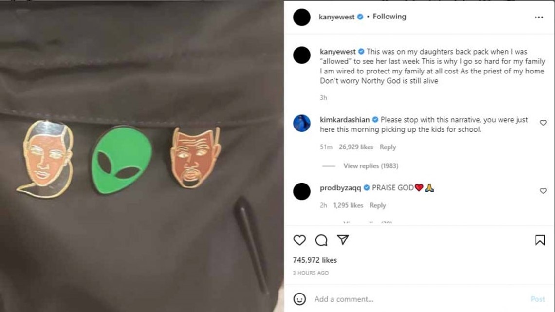 Kanye West slams Kim Kardashian over pins on daughter's backpack