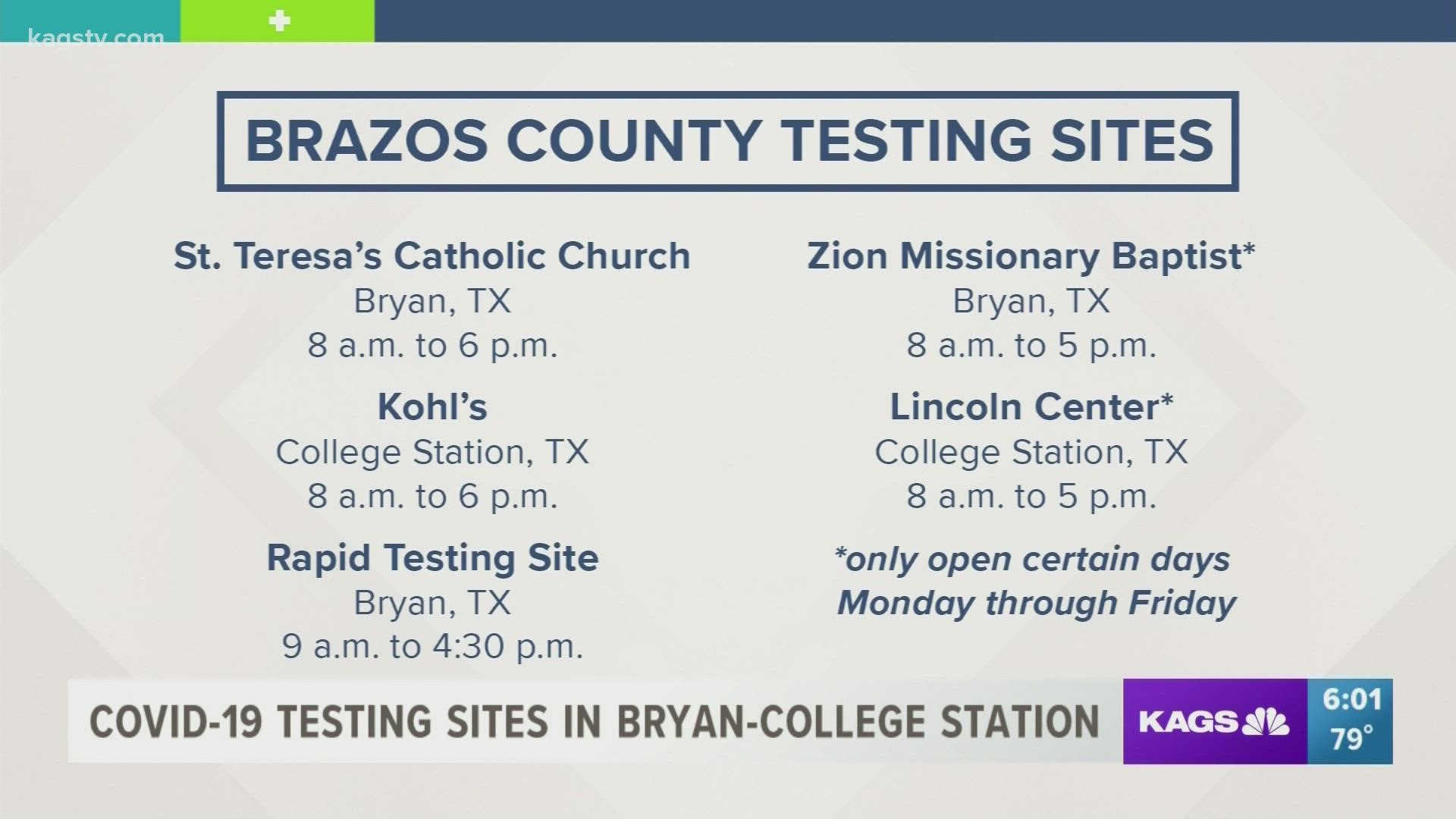 COVID-19 testing sites in Bryan-College Station