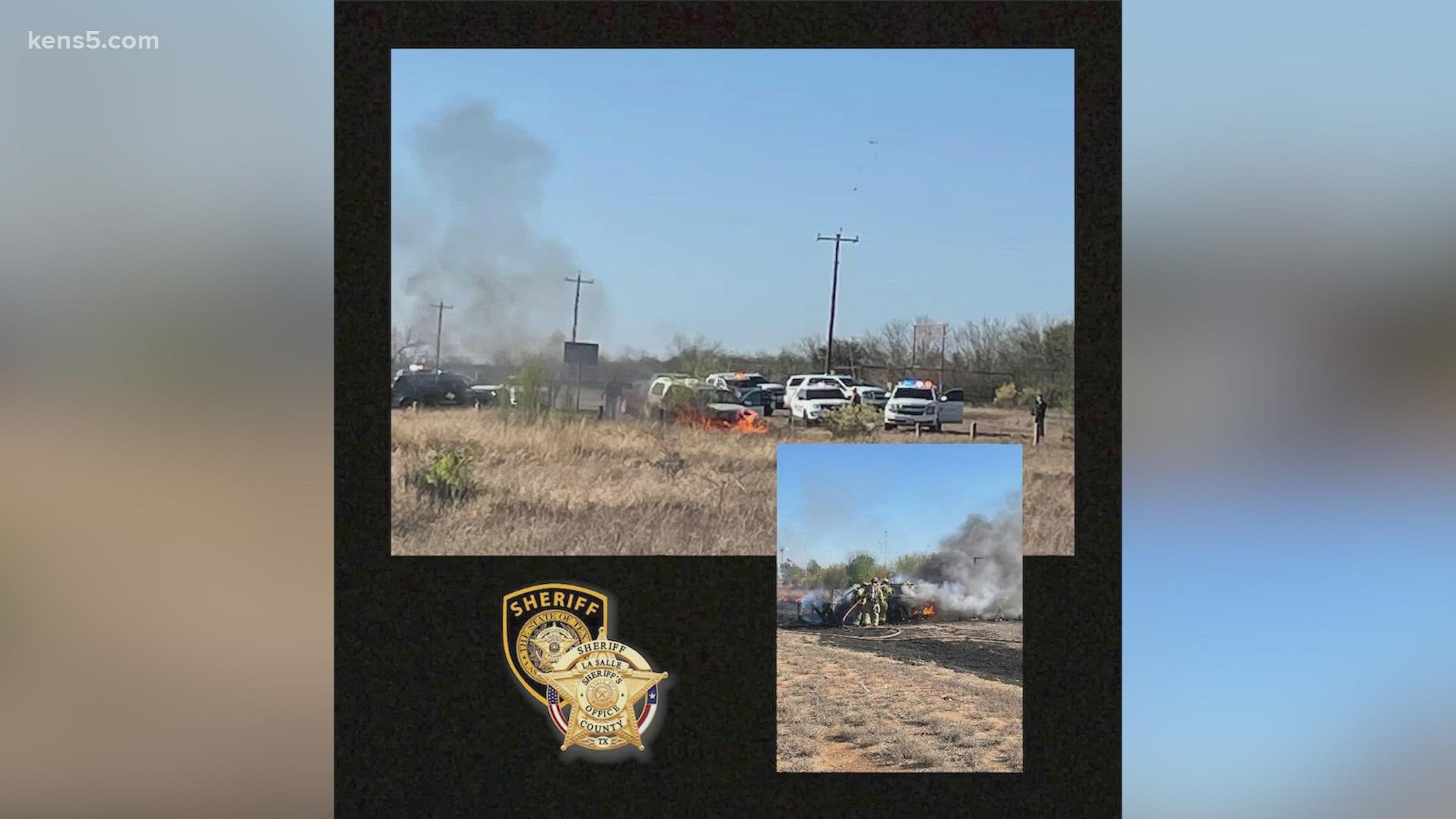 U.S. Border Patrol agents were chasing a car that blew past a checkpoint on Interstate 35 in Webb County.