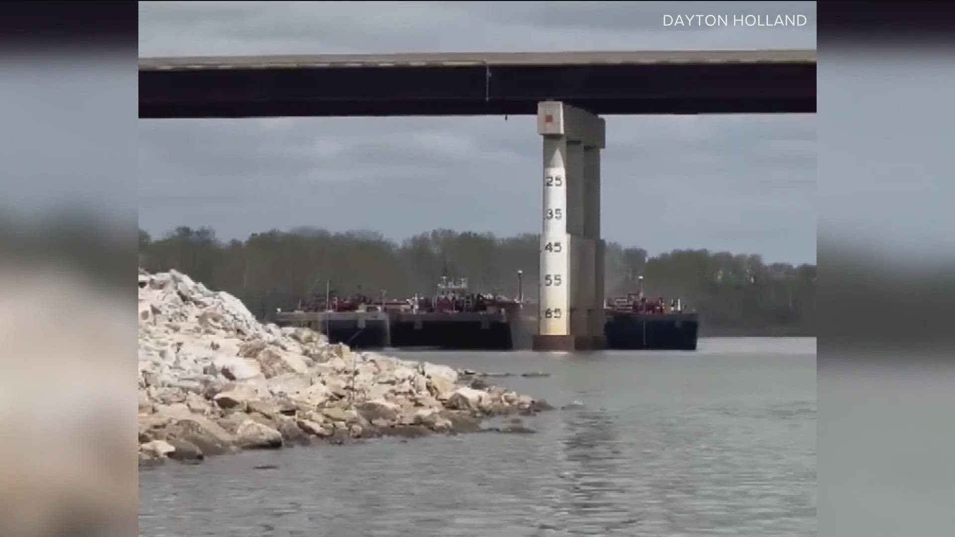 IN LEFLORE COUNTY THIS AFTERNOON… A BARGE HIT A BRIDGE ON HIGHWAY 59 CAUSING THE ROAD TO SHUT DOWN TEMPORARILY…