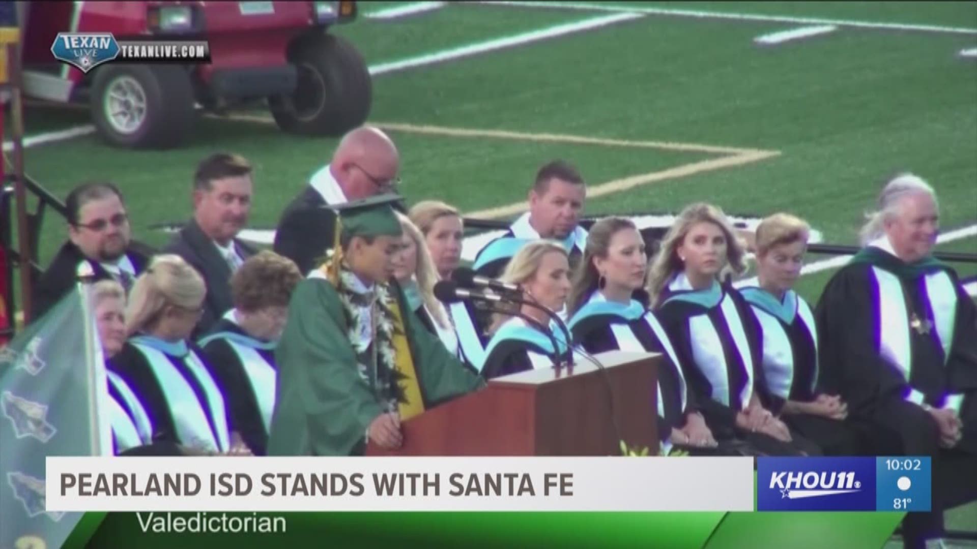 Santa Fe High School honors the victims of last month's shooting at tonight's graduation ceremony. It was a very emotional night for the school and the whole community. 