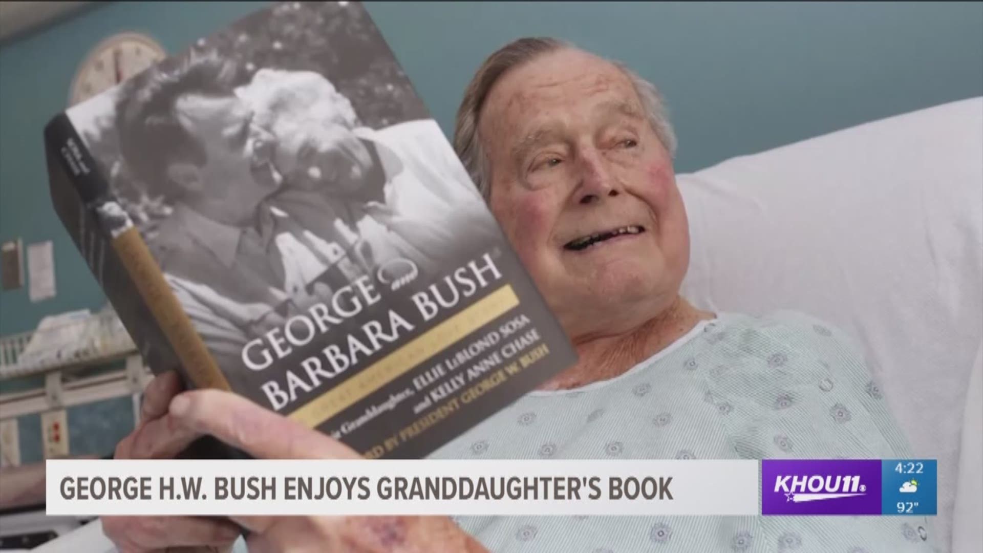 George H.W. Bush is looking healthy and happy in a new photo from his hospital room shared on Twitter Friday.