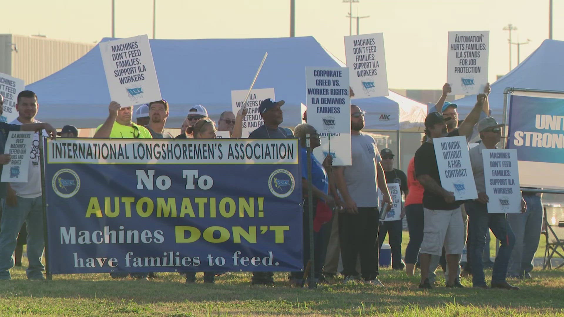 Dockworkers from Maine to Texas have hit the picket lines as a strike took effect overnight.