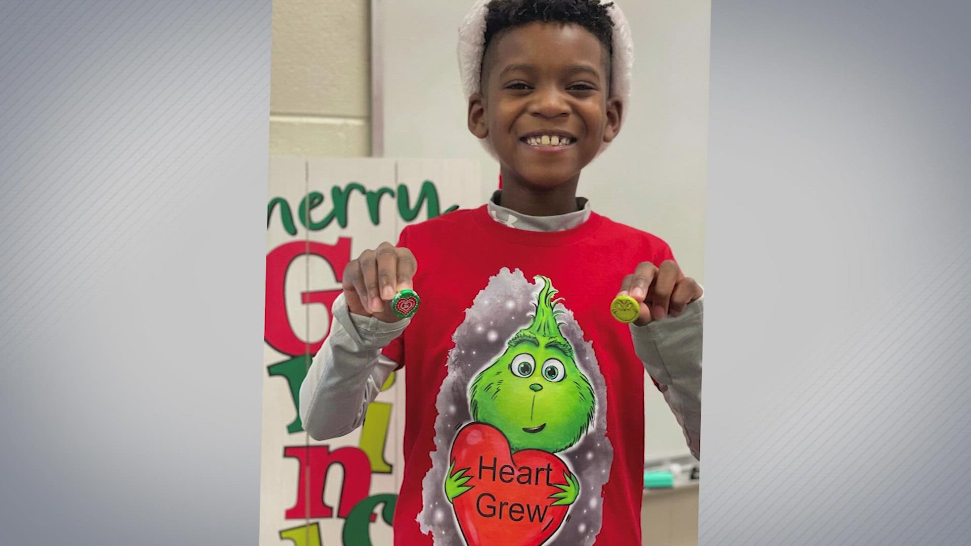 Kingston Murriel's mother connected his story to The Grinch as a life lesson for him and his classmates.