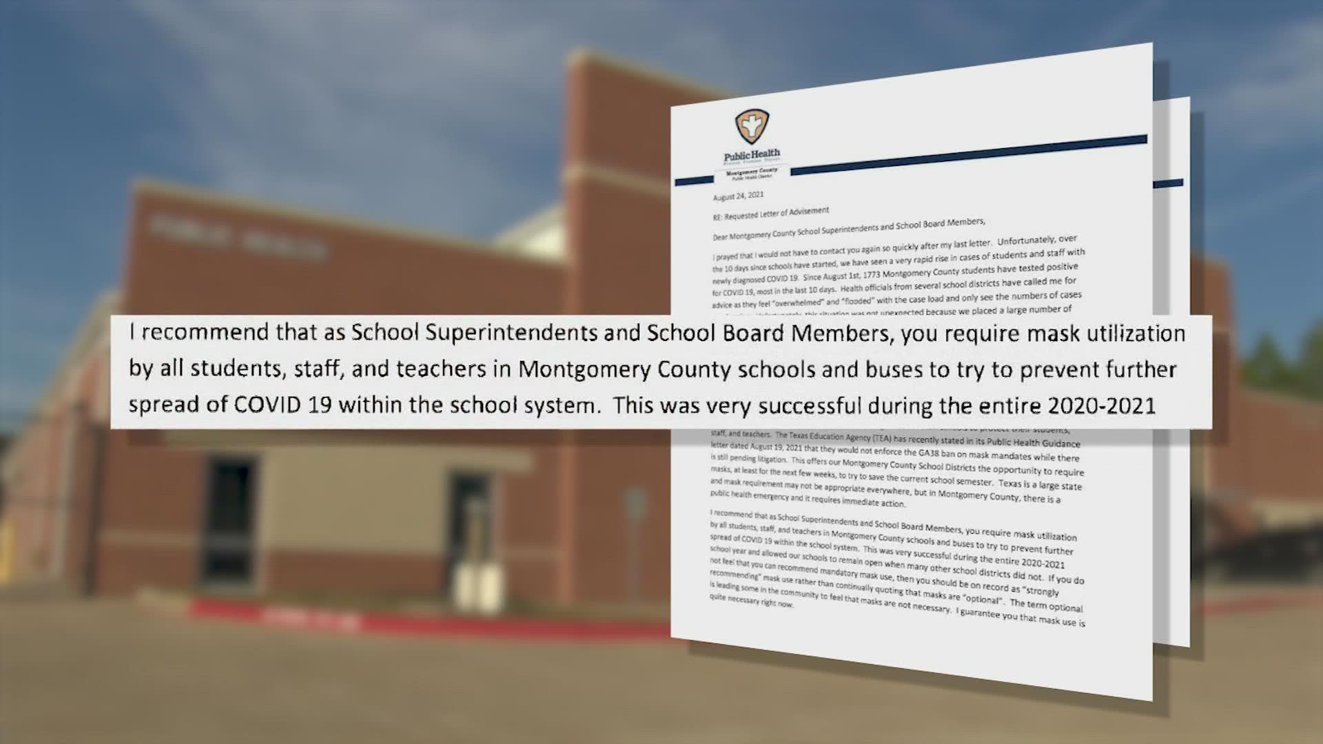 Despite the Aug. 24 letter from Dr. Charles Sims and high COVID-19 case counts, area school districts in Montgomery County have not instituted mask mandates.