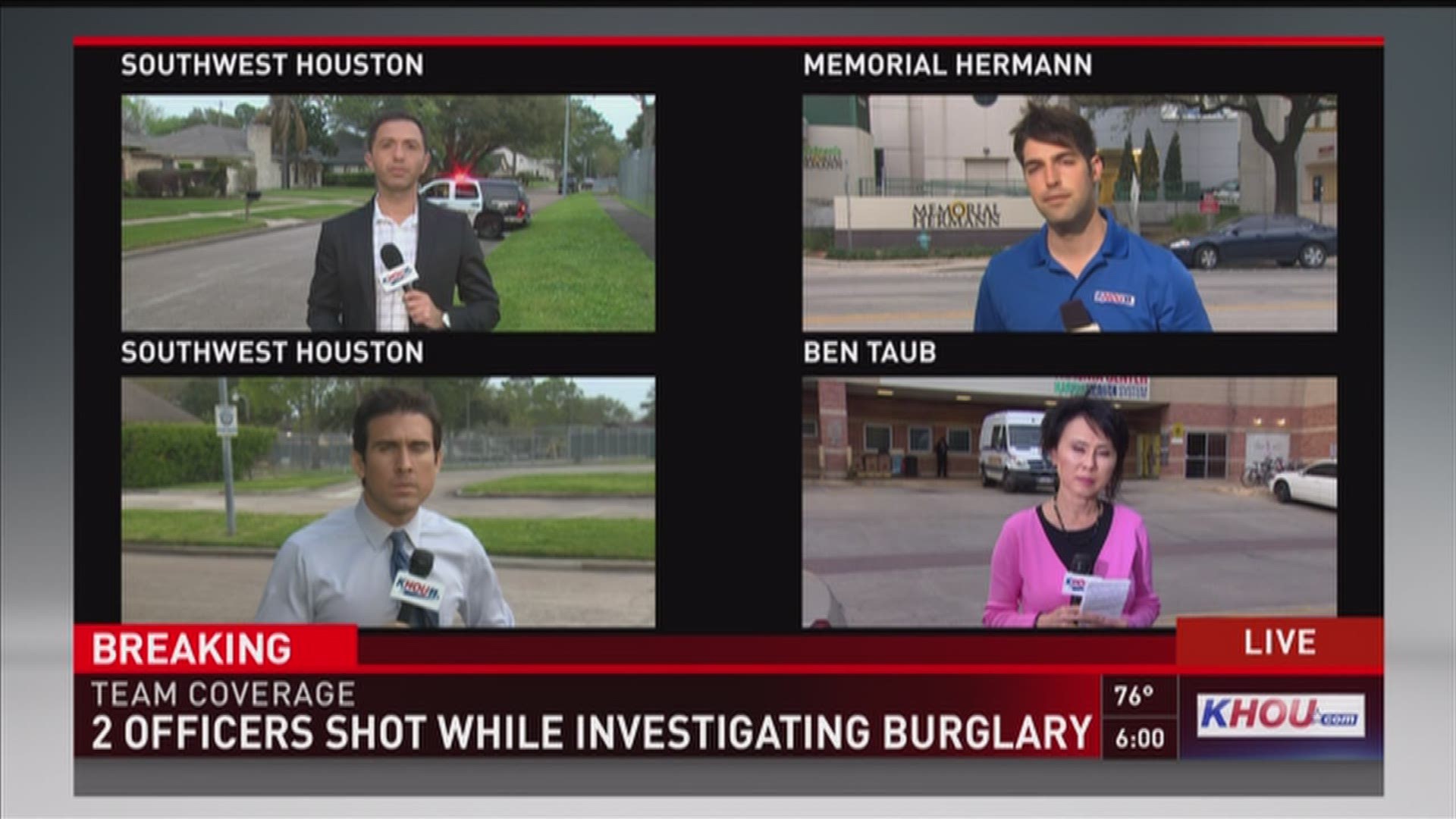 The lockdown has been lifted in a southwest Houston neighborhood where two police officers were shot Tuesday. A manhunt continues for one suspect described as armed and dangerous. Officers shot and killed another suspect around 12:30 p.m. Tuesday during 