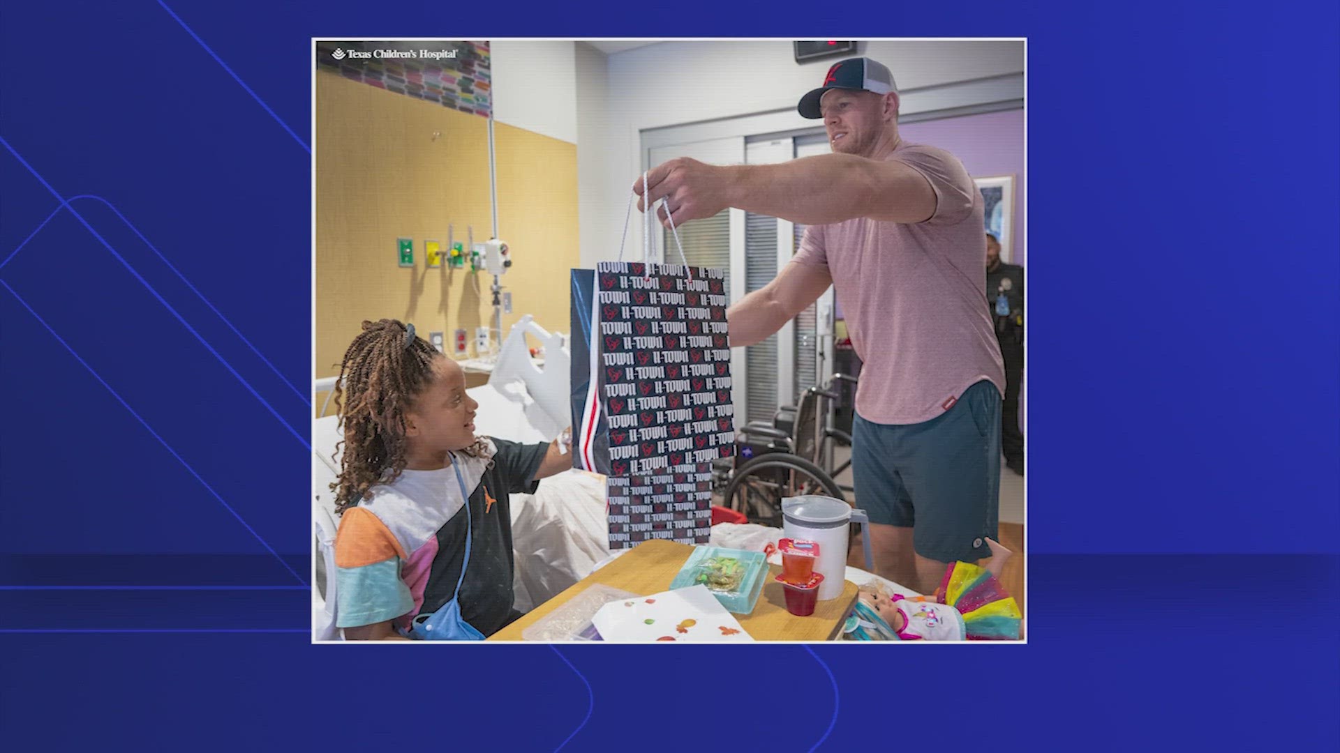 The retired football player requested to come to the hospital to pass out goodies and chat with patients.