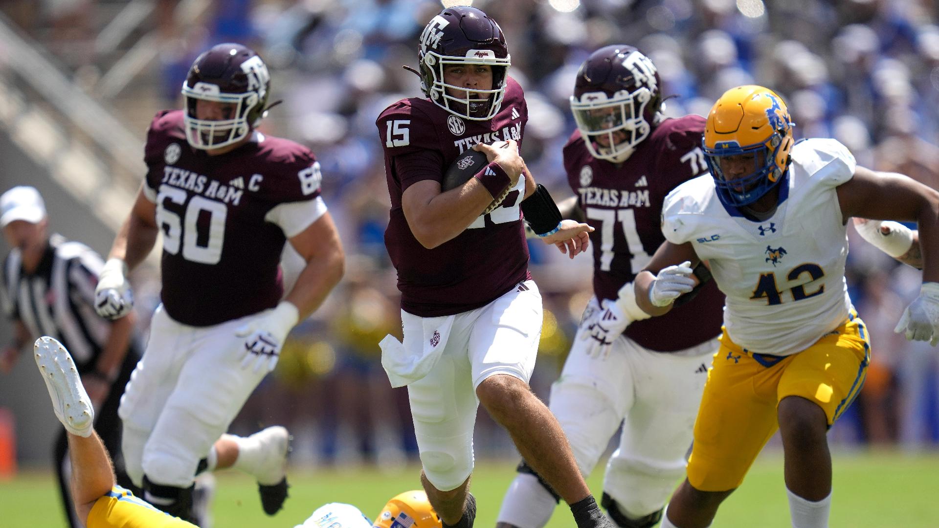 Aggies score TDs on first five possessions in rout of McNeese St