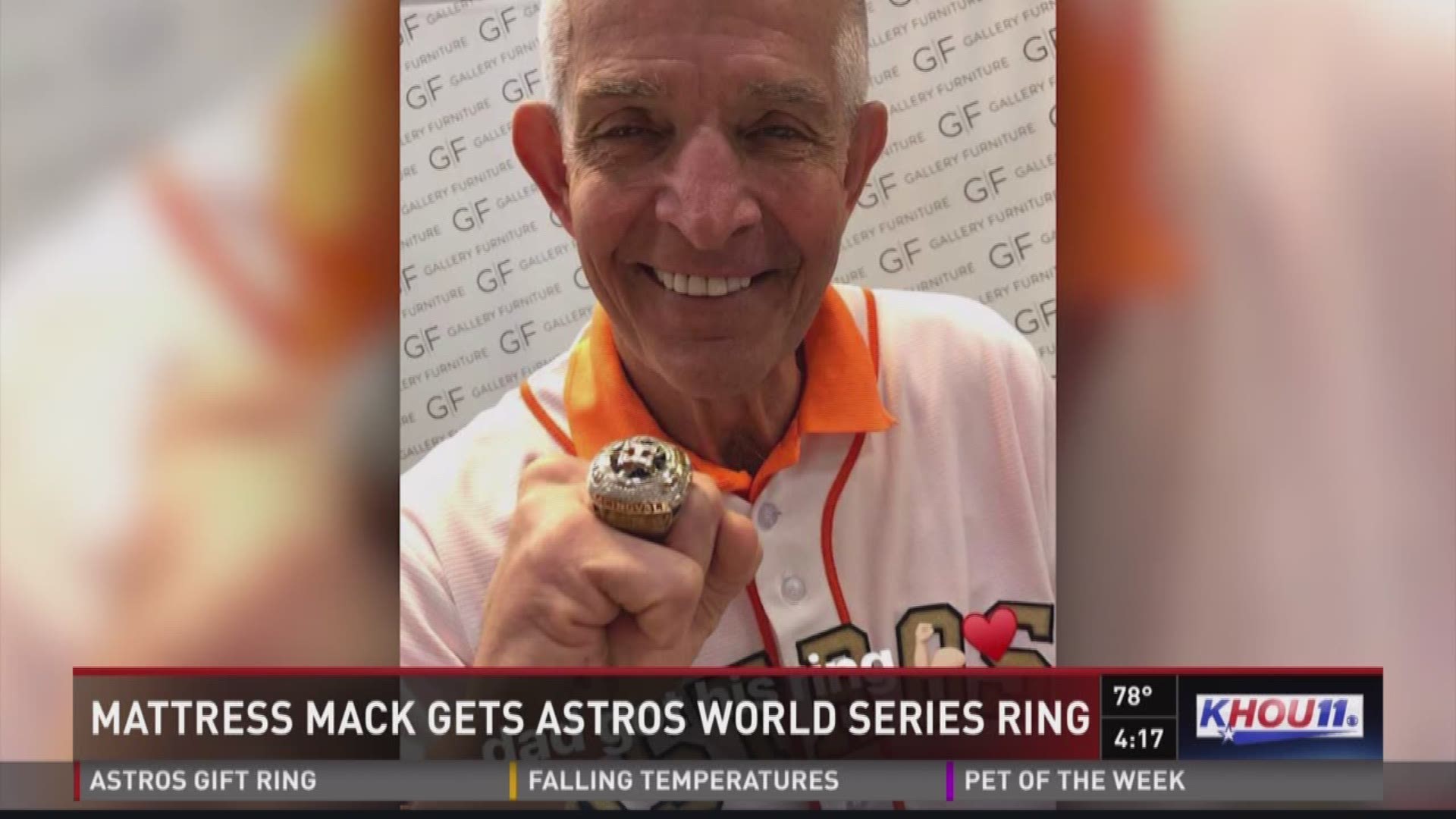 Jim "Mattress Mac" McIngvale received an Astros World Series Championship ring.