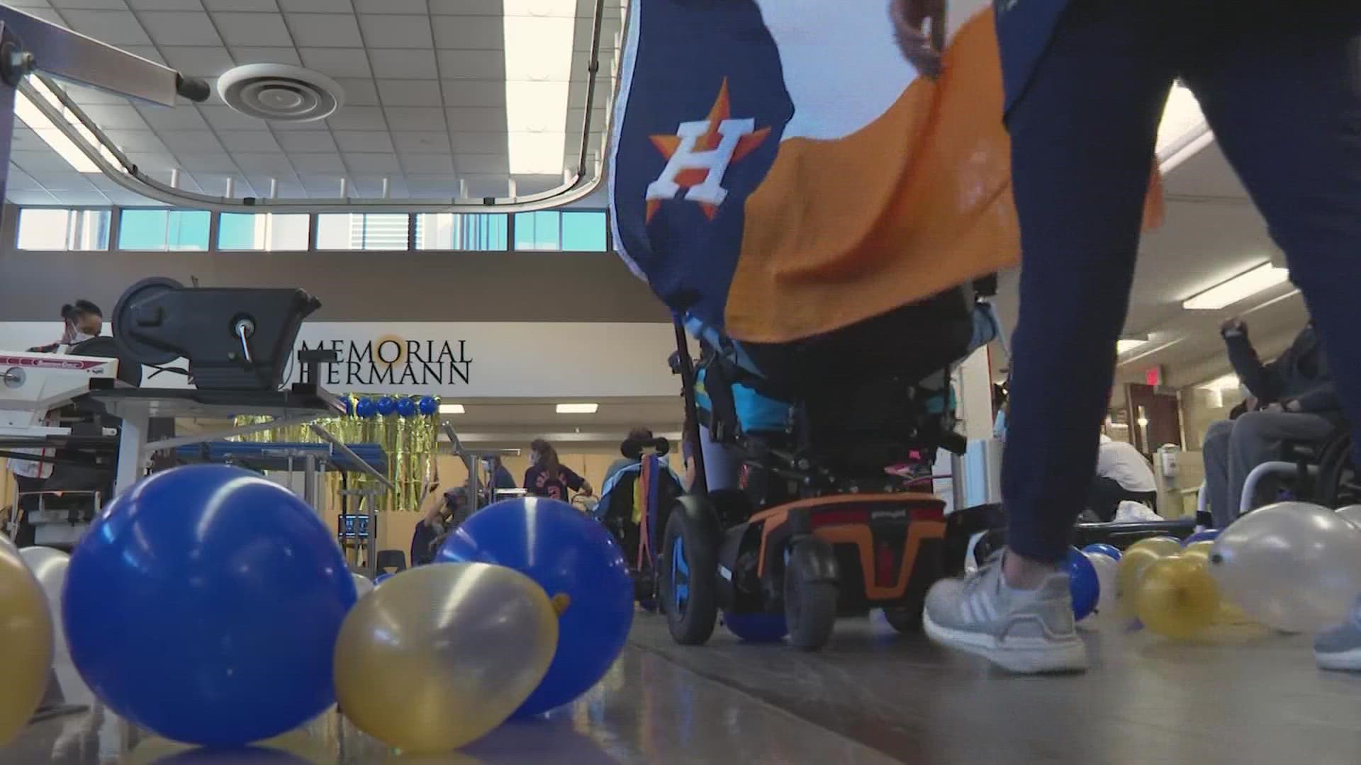 They might not have been able to be at the parade in person, but the rehabbing patients at TIRR Memorial Hermann found their own way to celebrate the championship.