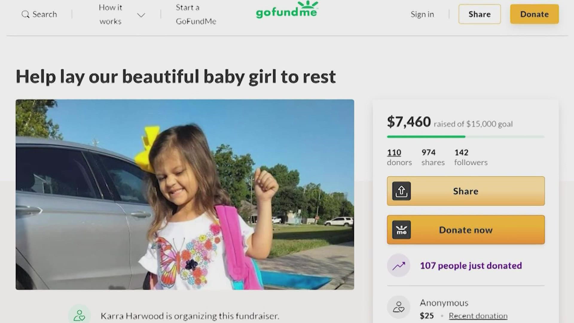 KHOU 11's Brittany Ford reports the little girl reportedly had a fever the night before she suddenly passed away