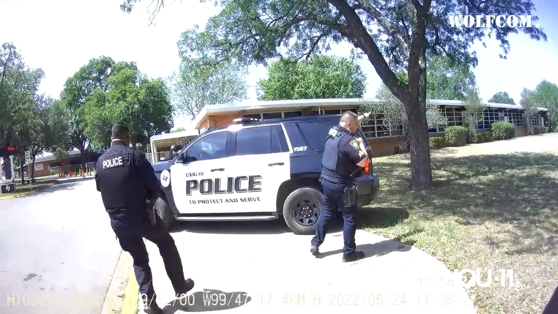Uvalde police officer Randy Hill's bodycam shows him arriving at Robb Elementary. Other officers radio that they've made it inside.