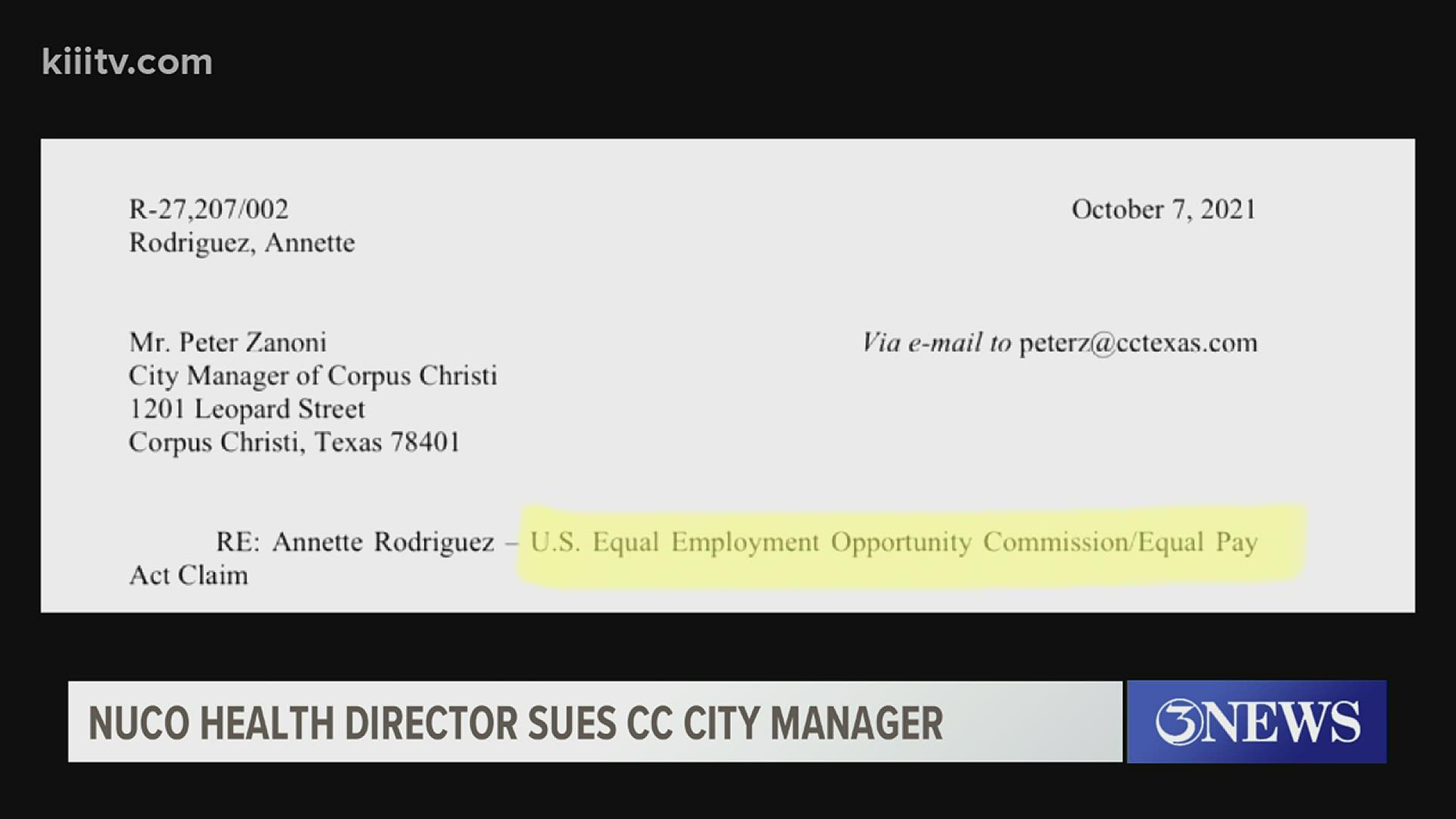 In a letter to City Manager Peter Zanoni, attorneys for Health Director Annette Rodriguez said that Rodriguez "experienced discrimination based on her sex."