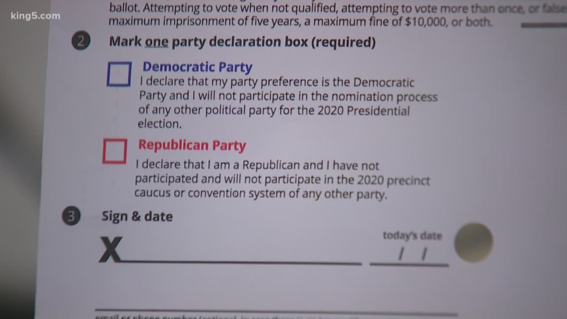 The Washington presidential primary is March 10, and voters are required to identify their party affiliation in order for votes to be counted.