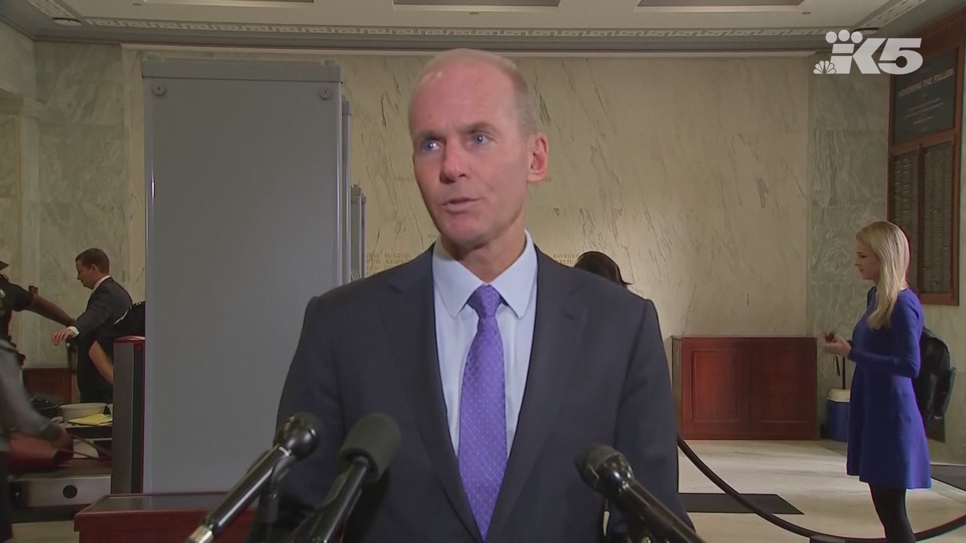 Boeing CEO Dennis Muilenburg makes a statement before his second day of testimony, this time in front of a House of Representatives panel.
