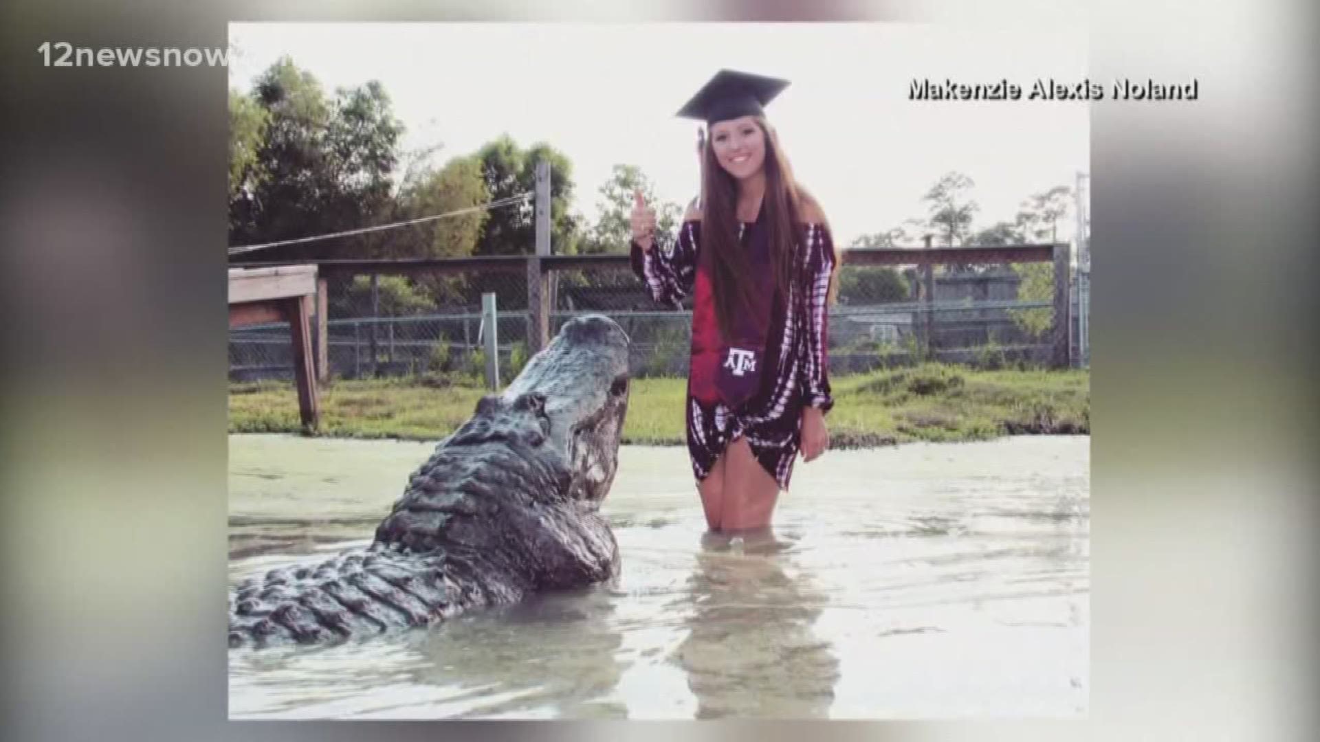 Aggie makes splash on social media after wading into pond with nearly 14 ft. gator for grad photos