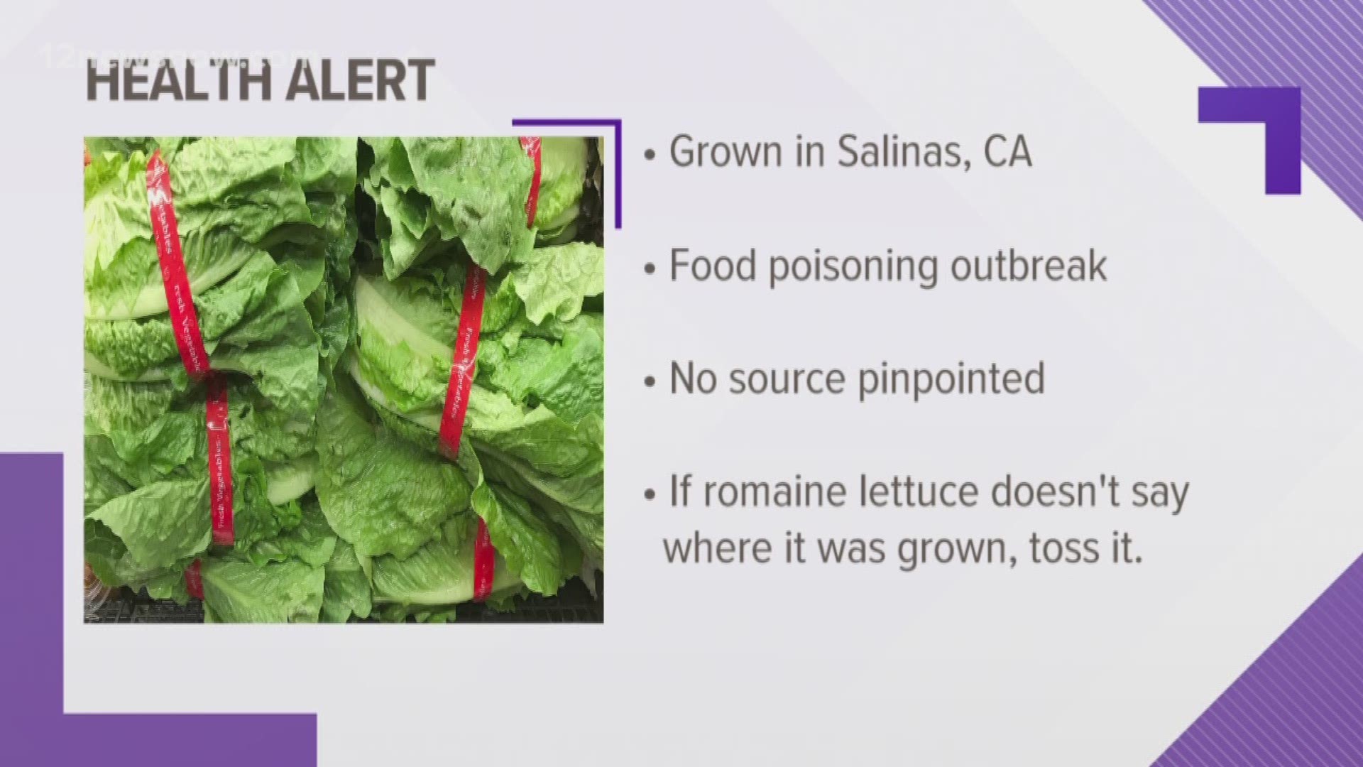 Be extra careful this Thanksgiving holiday. If the romaine lettuce doesn't say where it is grown, throw it away.