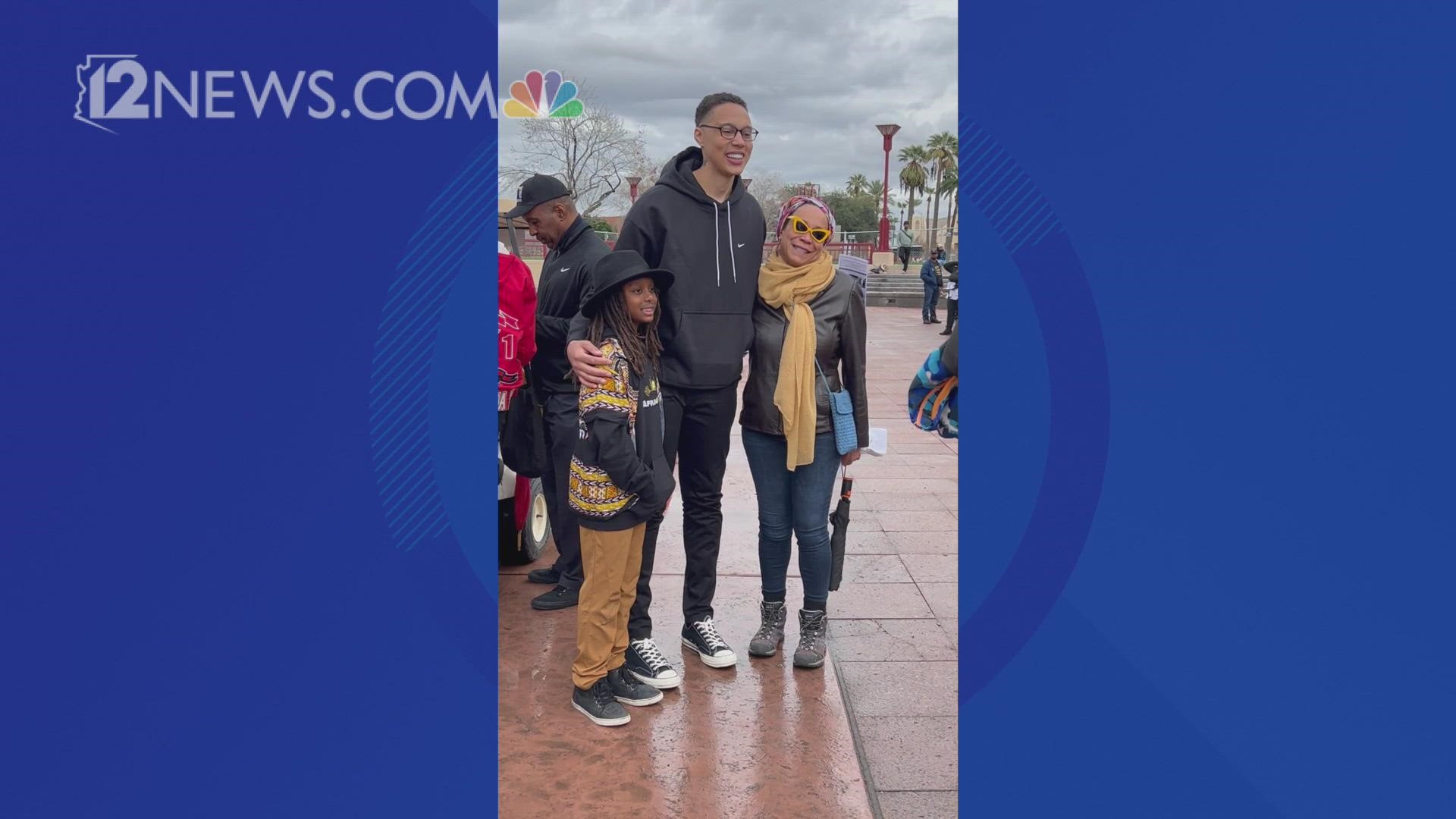 Phoenix Mercury star Brittney Griner was seen attending an MLK Day celebration in Phoenix on Monday.