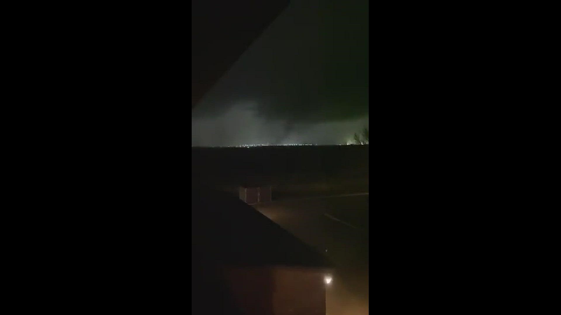 Video shows a tornado in Edwardsville, Illinois on December 10, 2021.