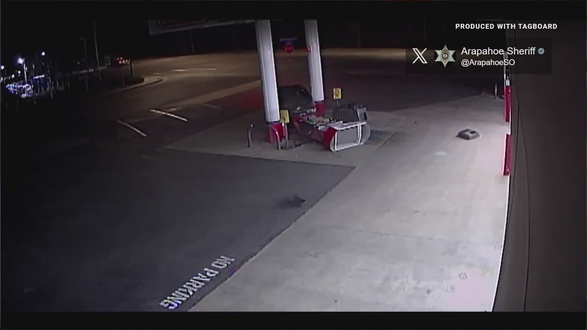 The driver crashed into a gas pump Thursday morning in Centennial and drove away.