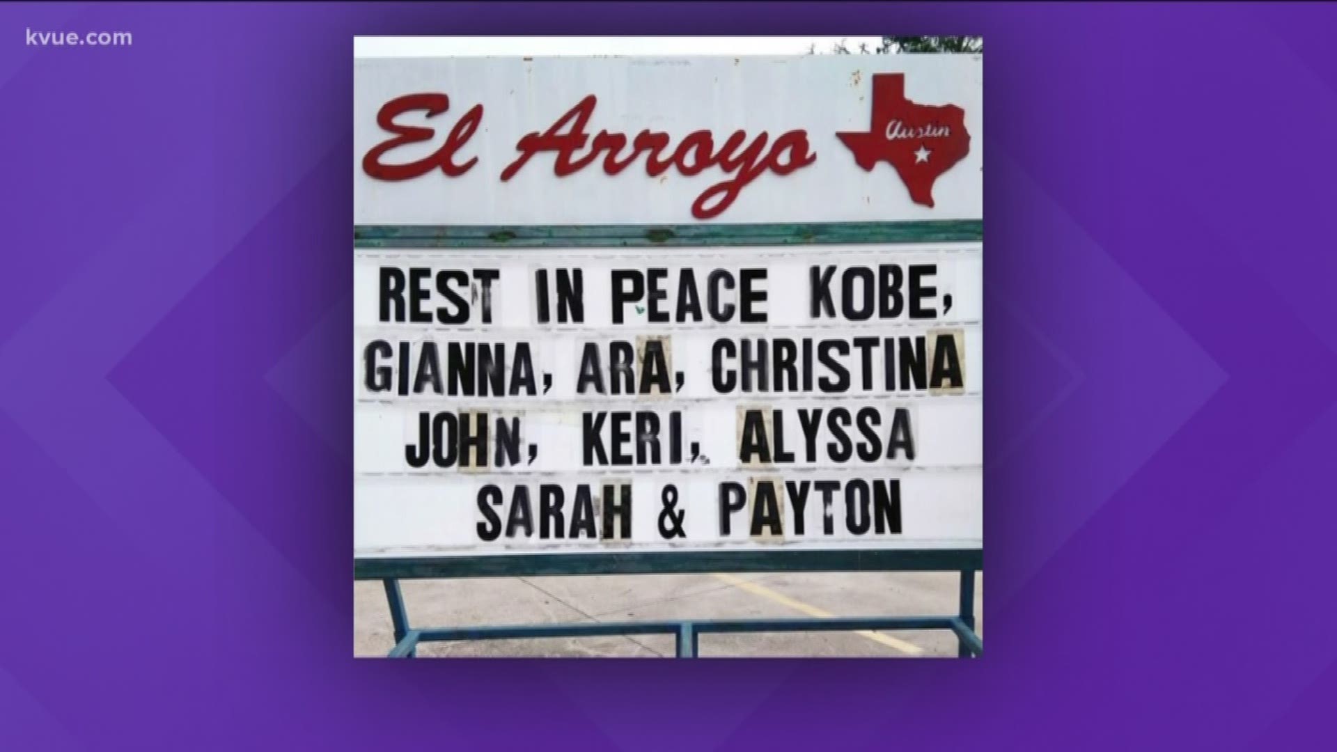 One of Austin's most famous signs paid tribute to the nine people who died in a helicopter crash in California.