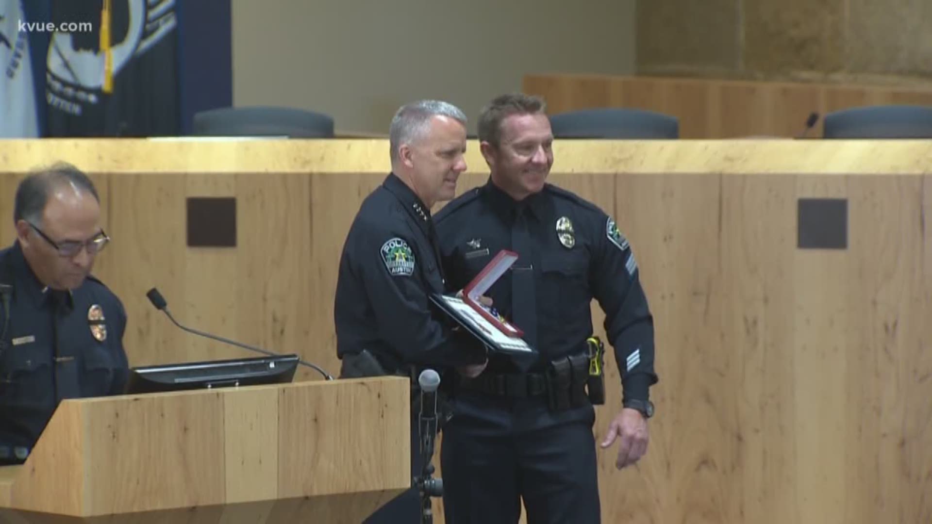 Interim Austin police Chief Brian Manley and the Austin Police Department Executive Staff honored the APD Bomb Squad and members of the SWAT Team who served during the March bombing investigation Thursday morning.