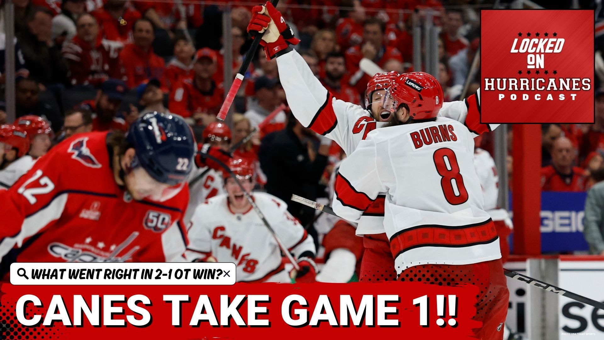 The Carolina Hurricanes complete the comeback in Game 1 with a Jaccob Slavin overtime game-winning goal to go up 1-0 in the Round 2 series against the Capitals.
