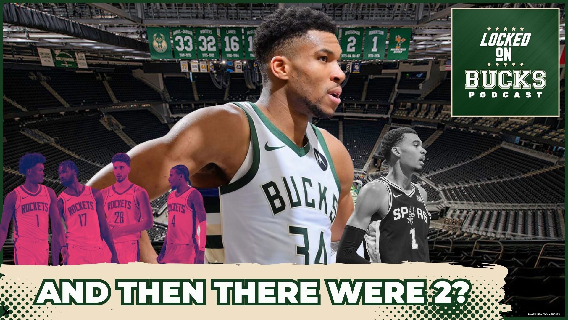 This episode discusses potential trade scenarios for Giannis Antetokounmpo, focusing on the Houston Rockets and San Antonio Spurs as possible destinations.