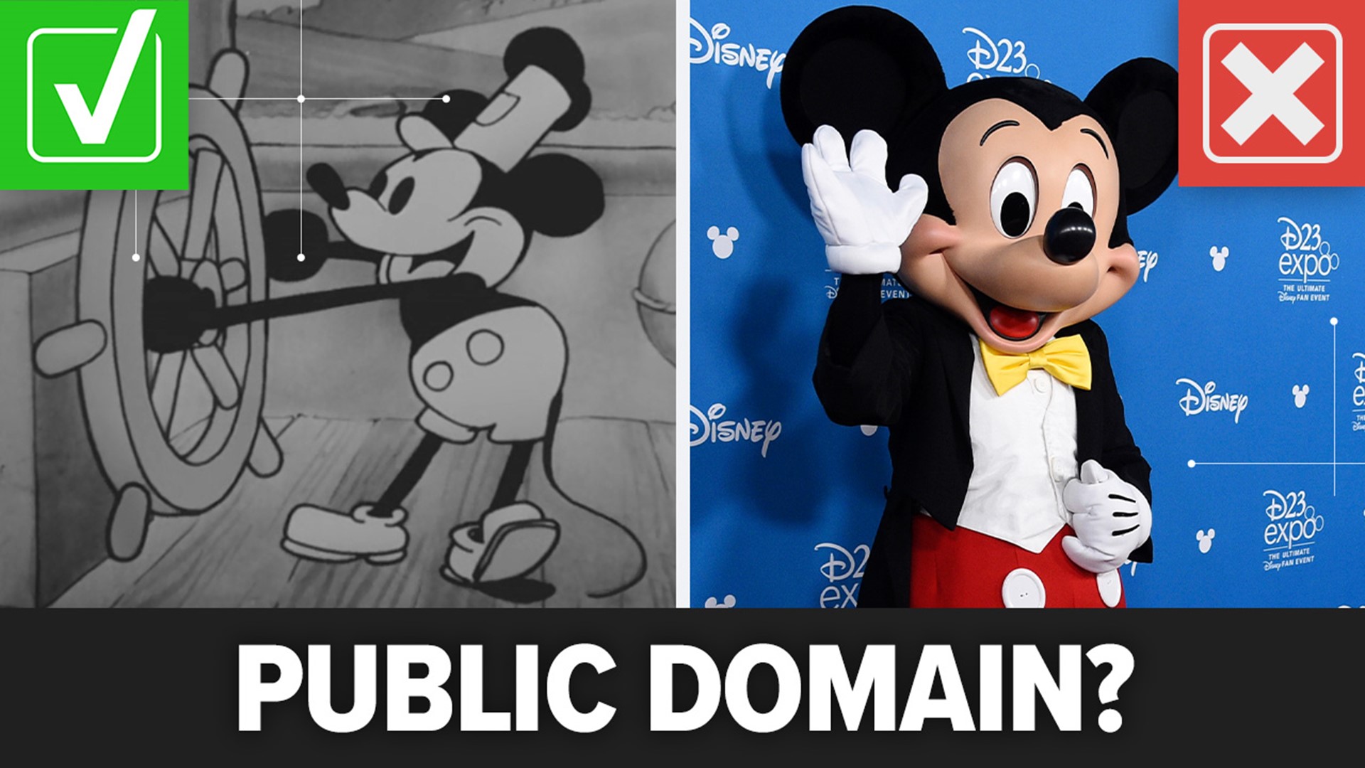 Mickey Mouse’s entire Disney character is not subject to copyright, but his likeness from 1928’s ‘Steamboat Willie’ is public domain.
