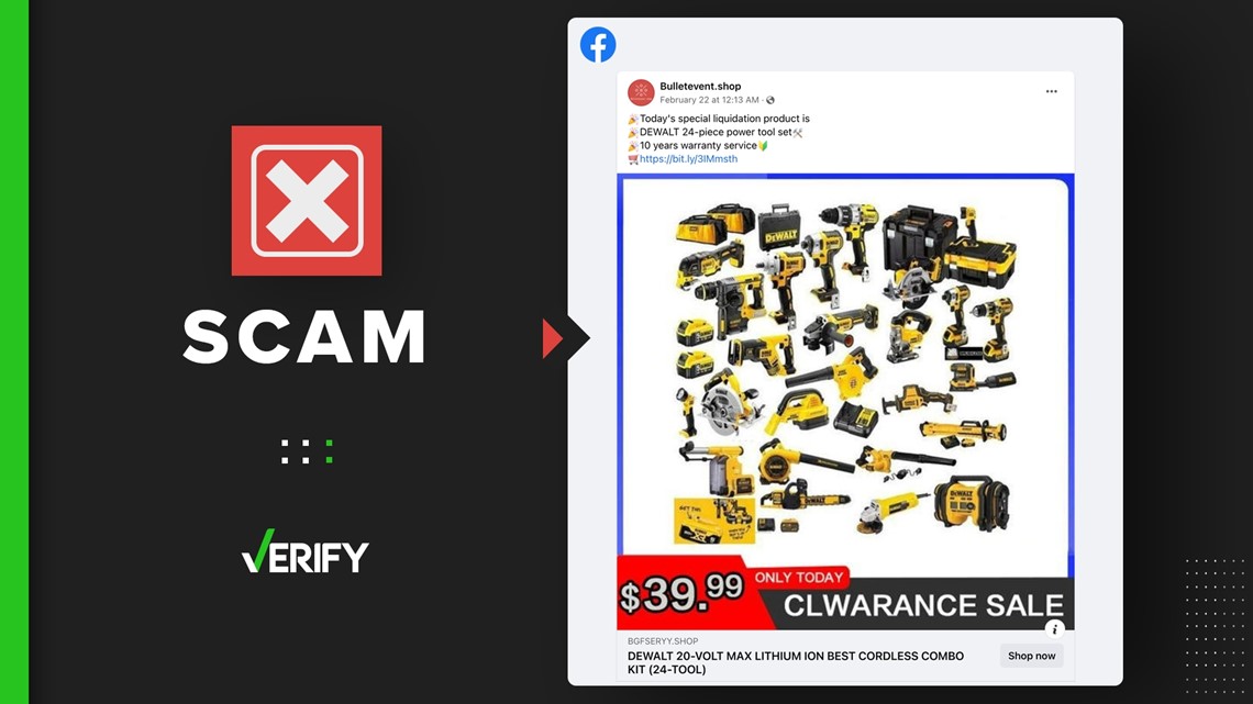 DEWALT Tool Set Sale Facebook Post is a SCAM