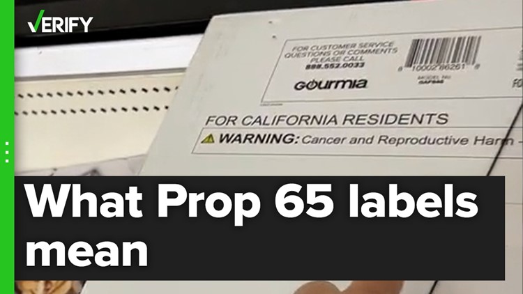 Prop 65 warning label does not mean a product has been shown to cause cancer