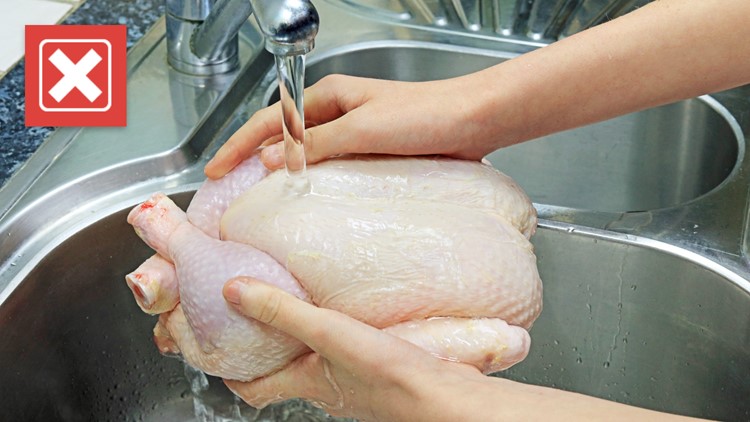 No, you shouldn’t wash raw chicken before cooking it
