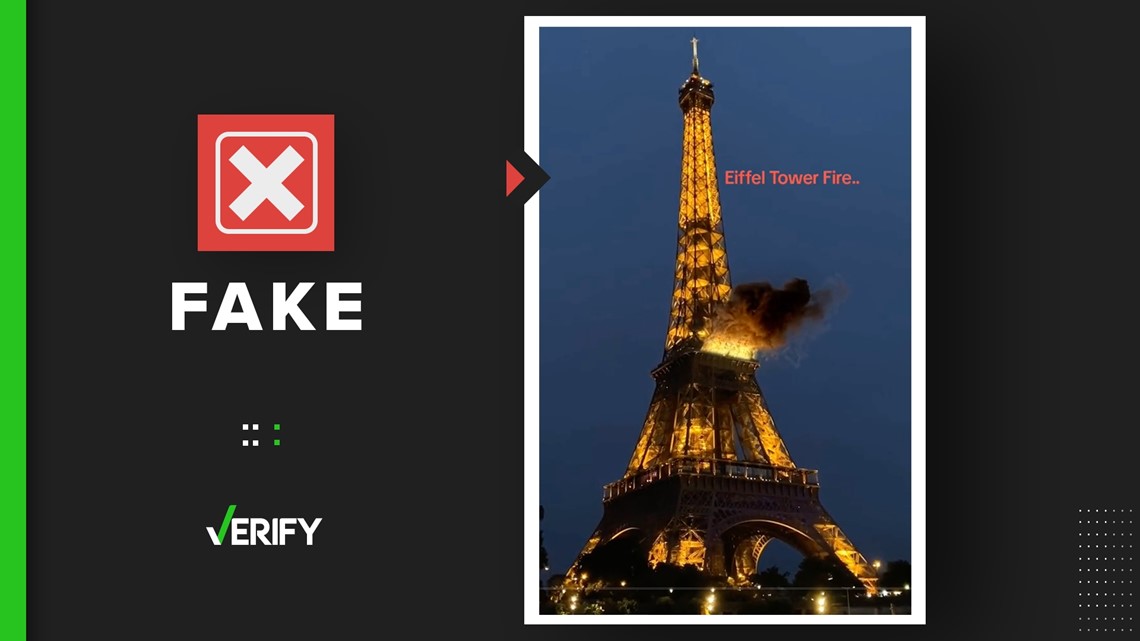 Eiffel Tower did not catch fire in January 2024