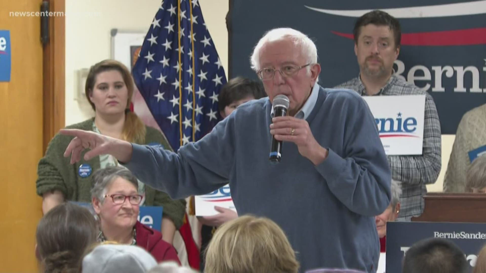 Senator Bernie Sanders speaks to a crowd in Hillsborough New Hampshire about a number of issues.