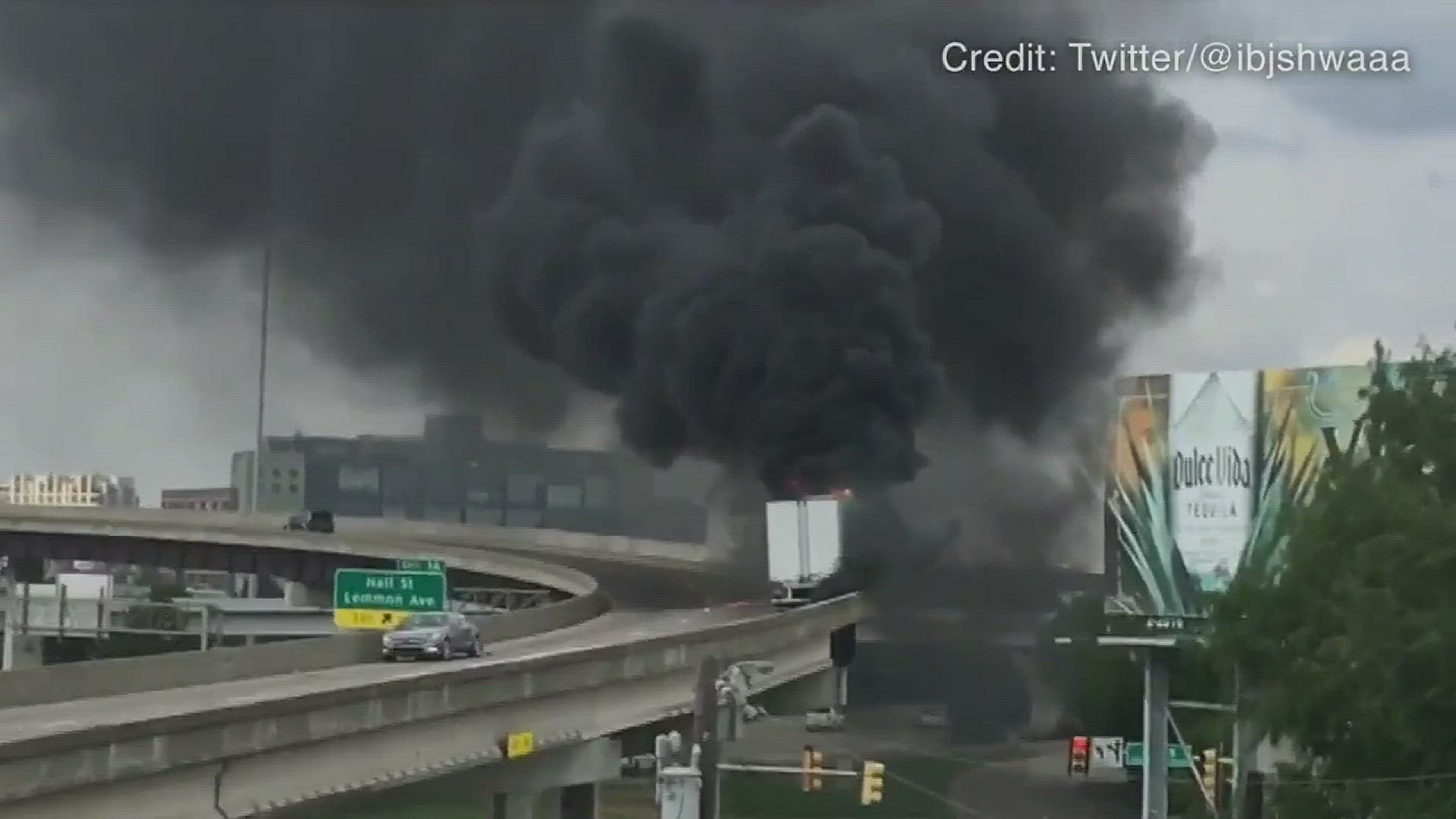 Raw video: Semi truck catches fire on Dallas highway ramp | wfaa.com