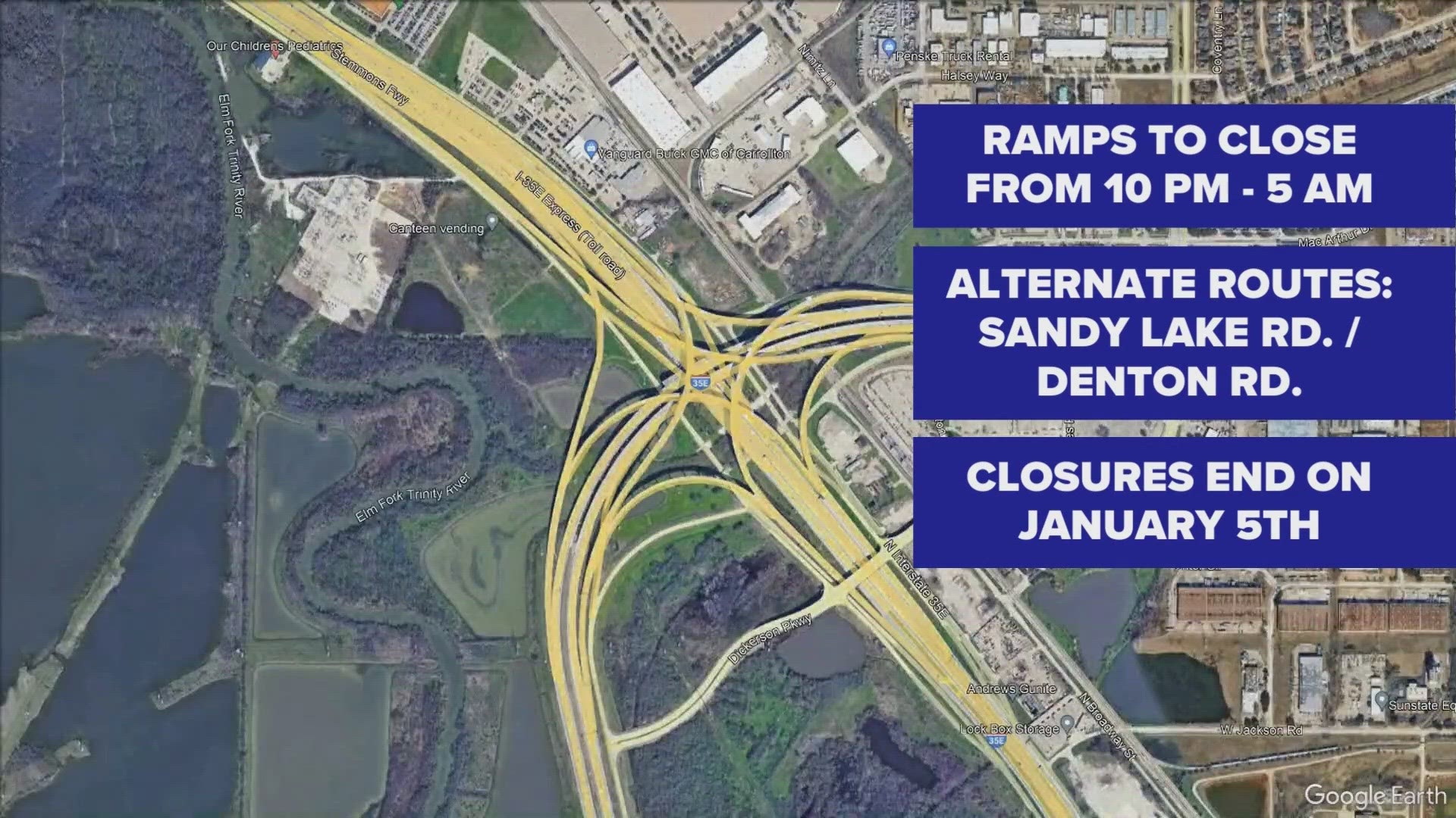 The ramps will be closed from 10 p.m. to 5 a.m. every night for what the NTTA says is routine maintenance