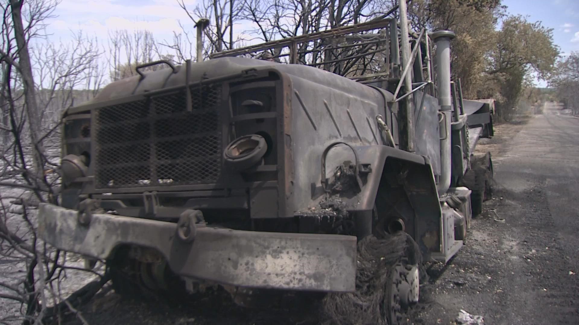 There are miles of charred land where fire has damaged or destroyed at least 16 homes.