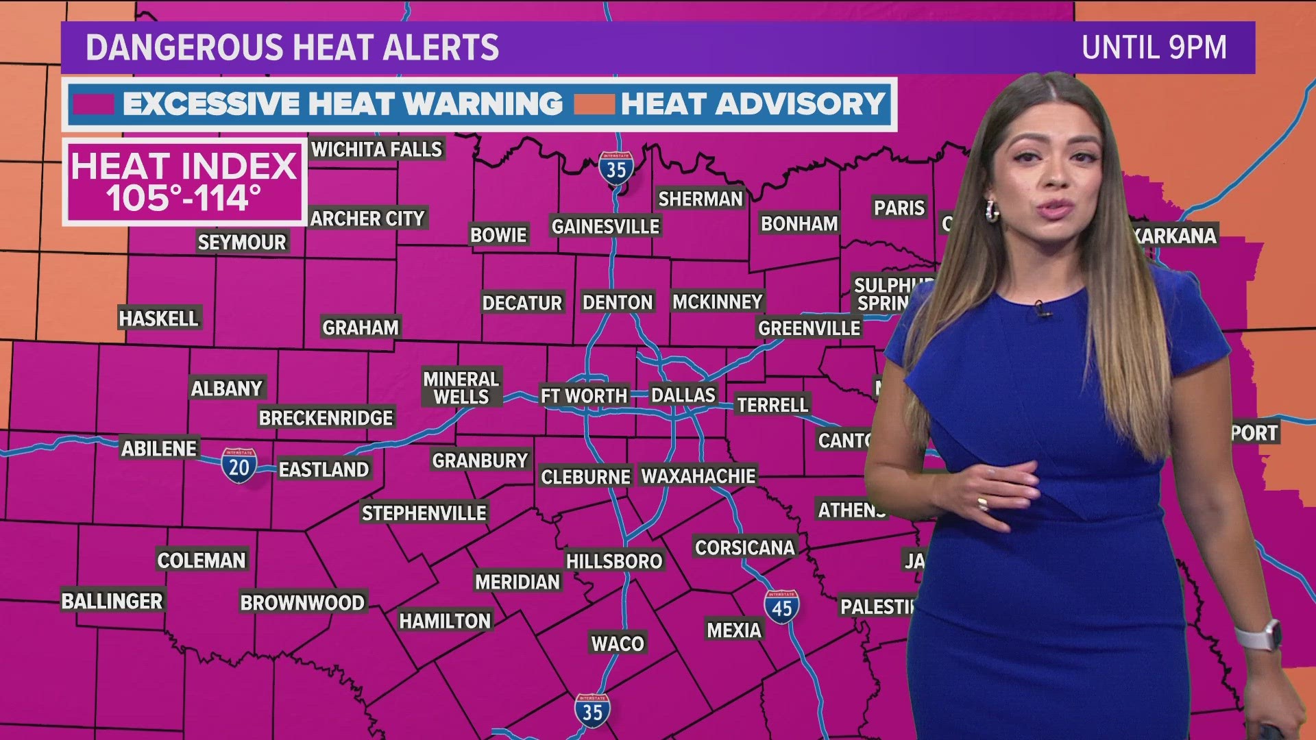 Heat and humidity will be around the rest of the week in North Texas with highs at or above 100° and heat index values 110° or higher.