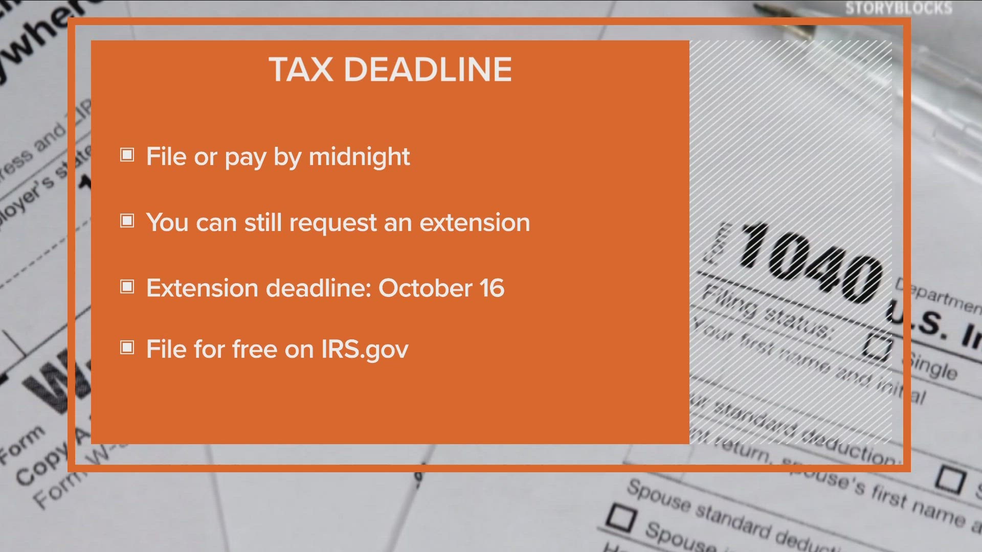 The deadline to file your taxes is midnight on Tuesday.