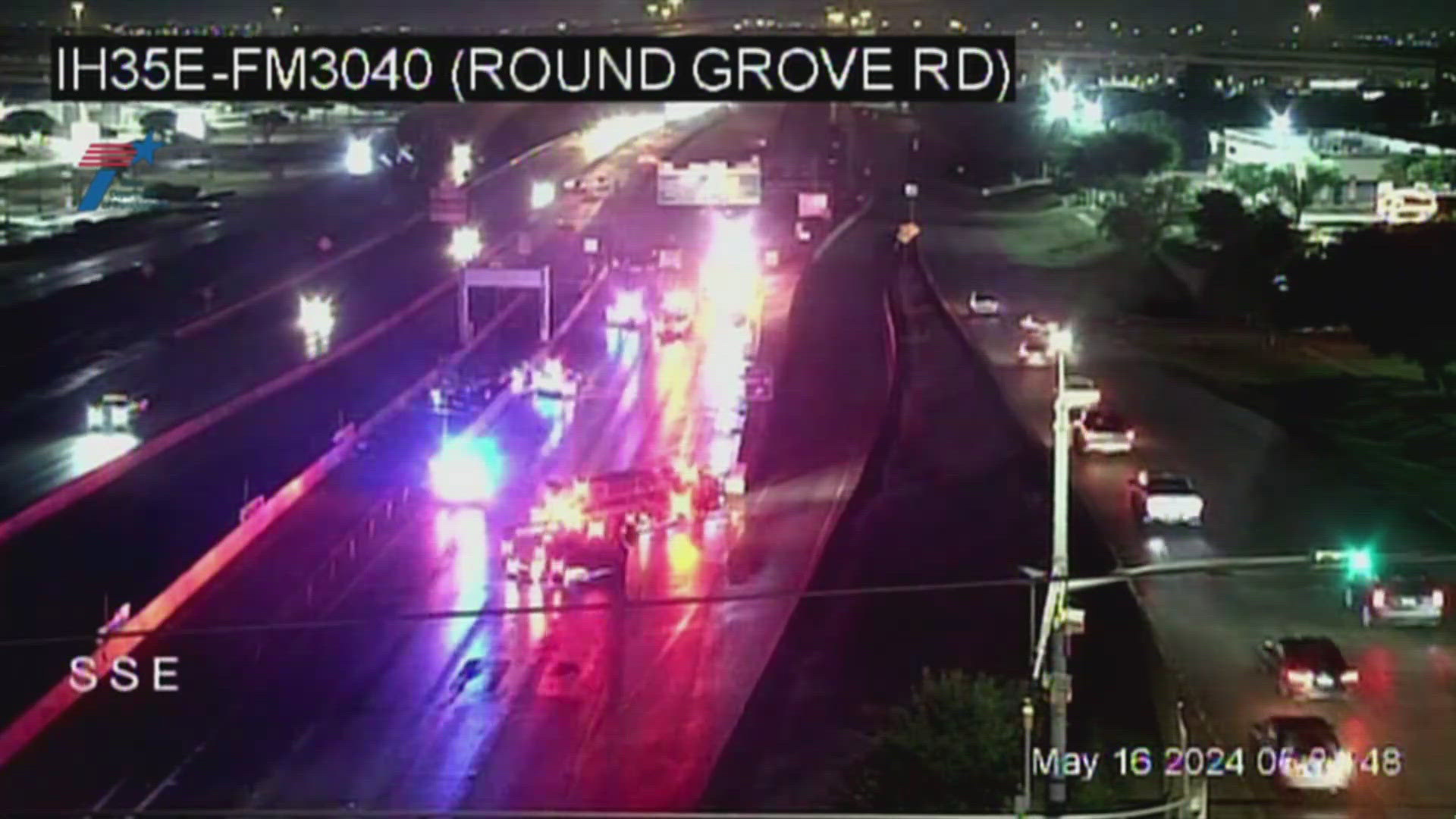 A crash shut down I-35E lanes through Lewisville early Thursday.